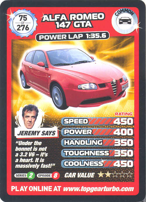 Top Gear Turbo Challenge Card #75 - Romeo 147